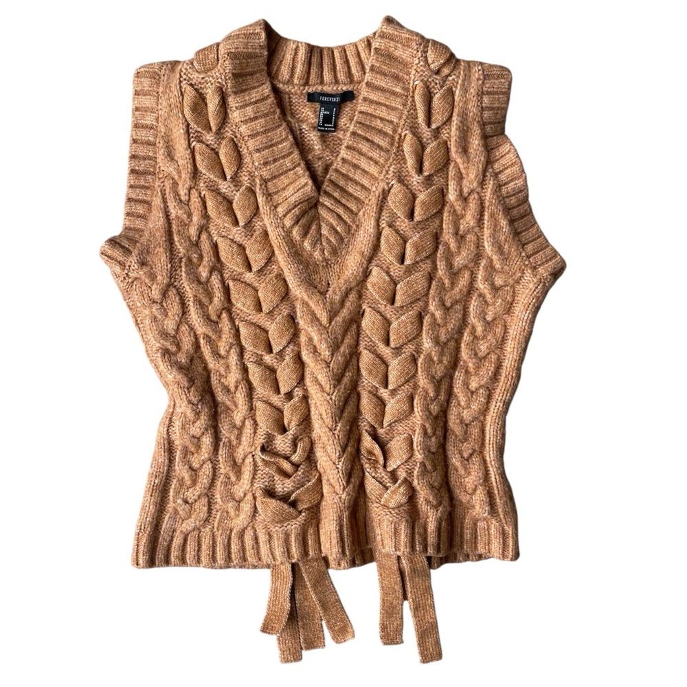 Forever 21 Women’s Cable Knit Vest Sweater Vest Size S Camel Tan